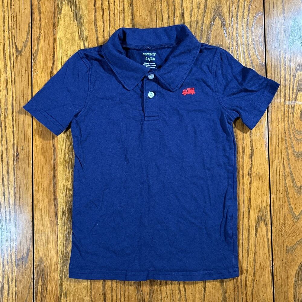 Carter's Embroidered Fire Truck Polo Shirt (4T/4A) Navy Blue T-shirt